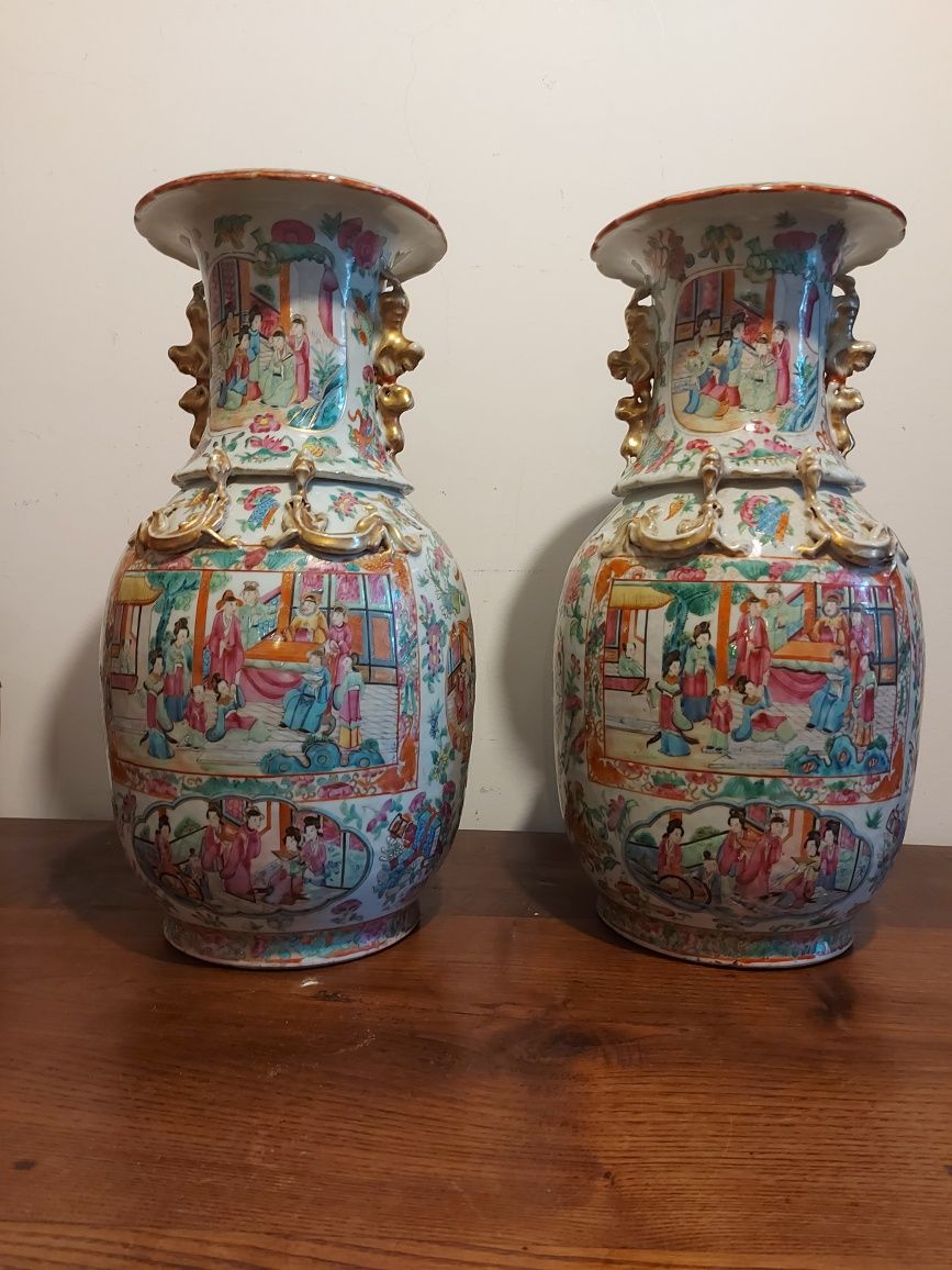 Pare de jarras porcelana mandarim,Cantão.
