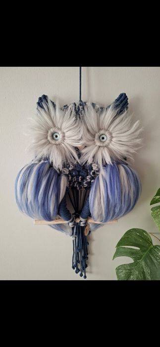 Duża musztardowa sowa w rozmiarze  XL handmade makrama rękodzieło