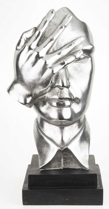 Figurka srebrna twarz zasłonięta ręką maska ozdoba na prezent 139216