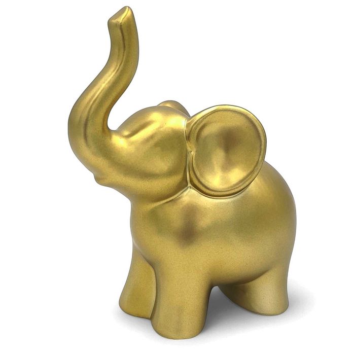 Figurka złoty słoń na szczęście słonik ceramiczny na prezent 17cm