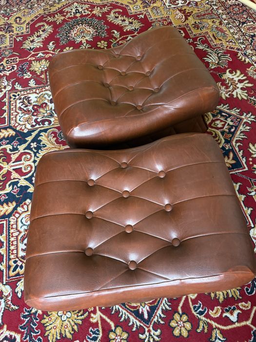 Pufy skórzane vintage pikowane