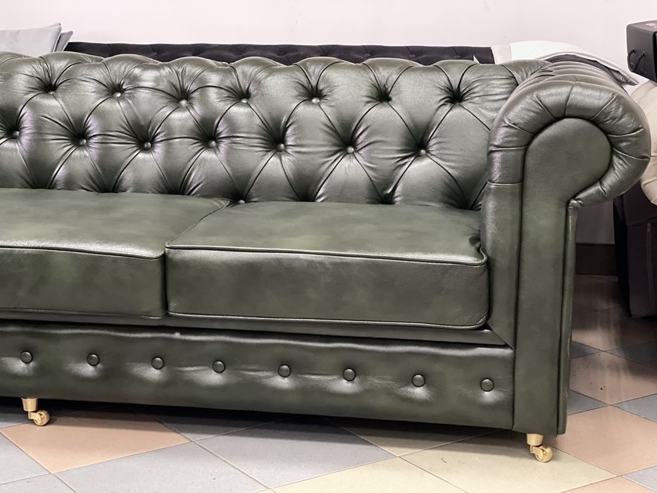 Sofa Chesterfield skora naturalna 3 osobowa + fotel