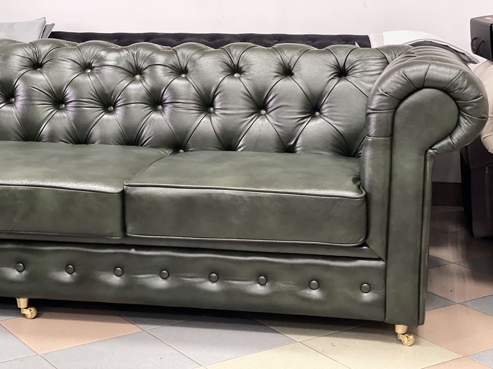 Sofa Chesterfield skora naturalna 3 osobowa + fotel