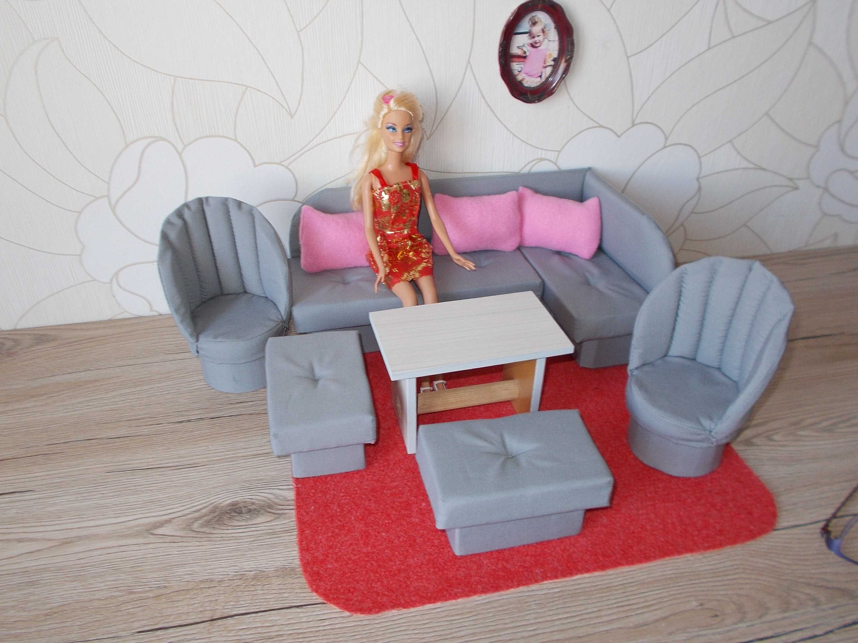 mebelki dla lalek typu barbie rogówka fotele stolik pościel