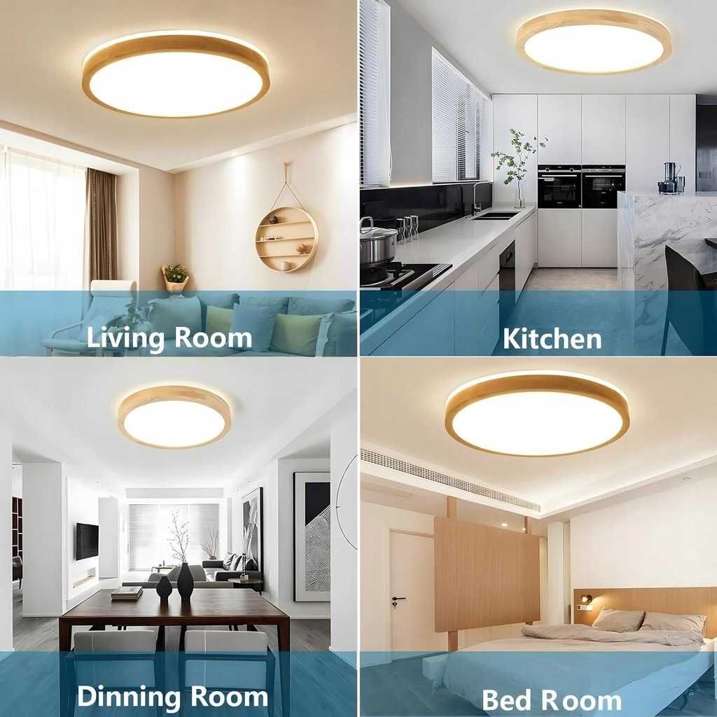 YYUTLUO lampa LED Ø50 cm – okrągła, drewniana, ściemniana pilotem, 36W