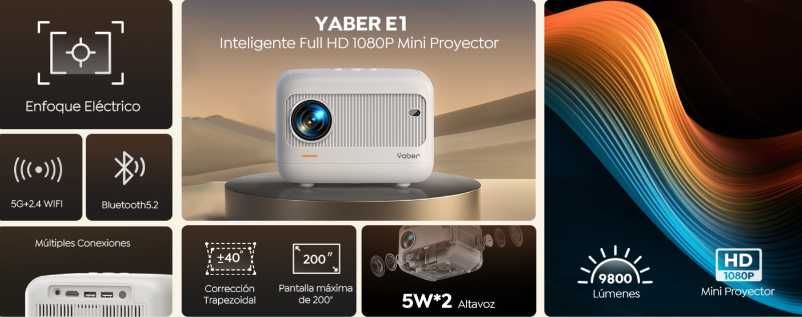 Projector Yaber E1   Mini Projector 5G WiFi e Bluetooth 5.2 NOVO