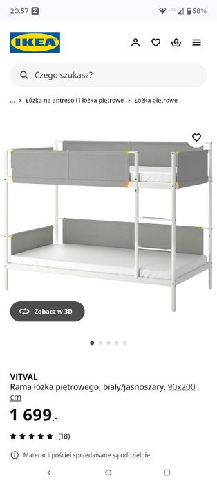 Łóżko piętrowe ikea vitval
