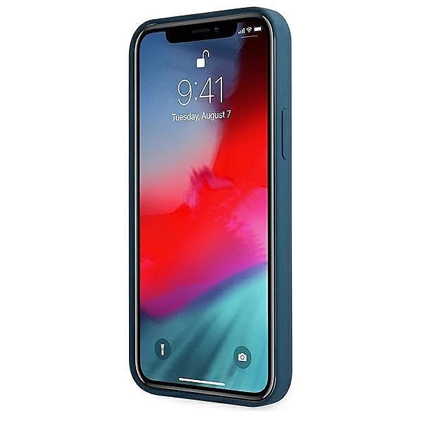 Etui Guess Metal Logo Script na iPhone 12 Pro Max - niebieskie
