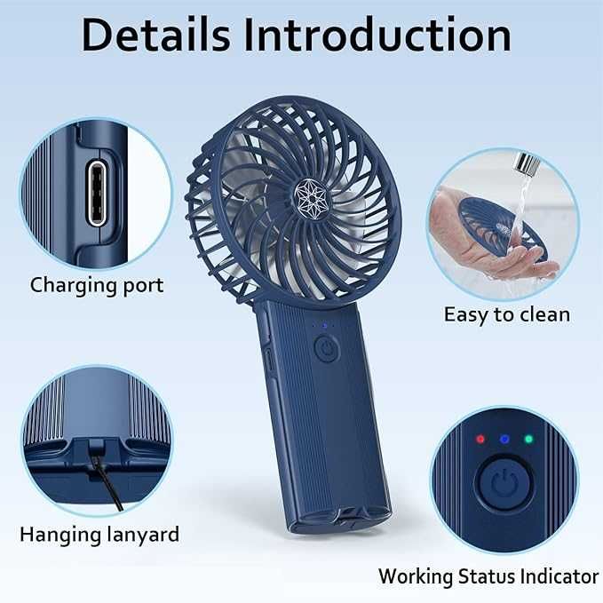 Wentylator ręczny, z możliwością ponownego ładowania USB, cichy
