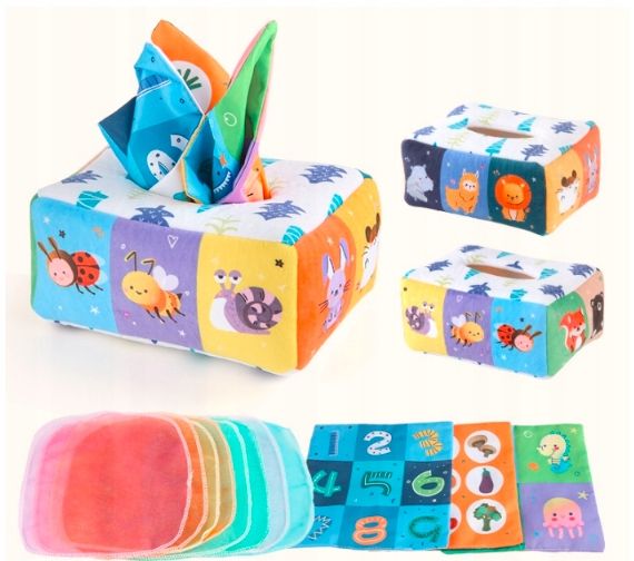 Sorter Pudełko Z Chusteczkami Pluszowe Sensoryczne Montessori Zwierząt