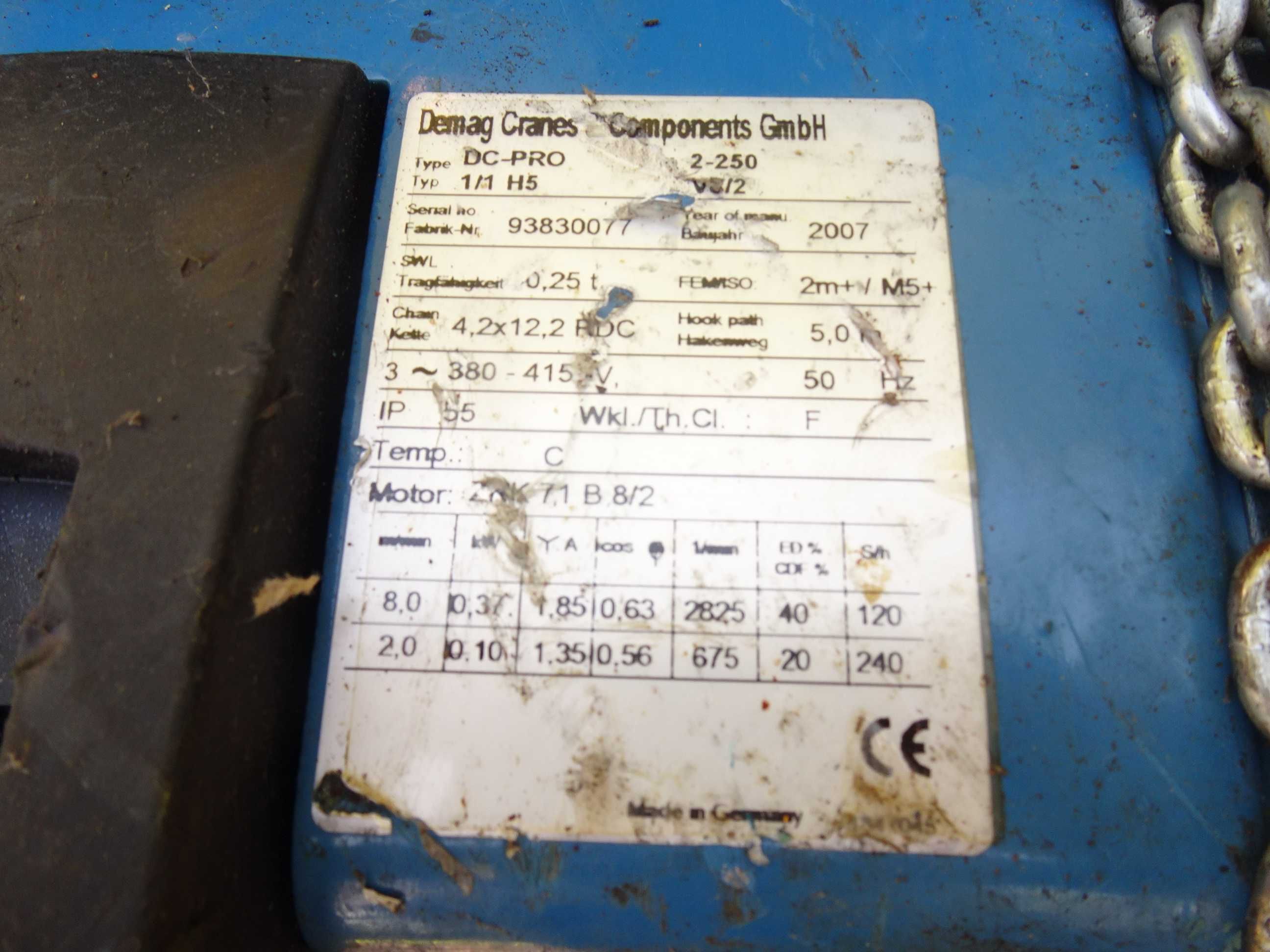 elektrowciąg łańcuchowy demag wciągarka 250kg  500kg uszkodzone