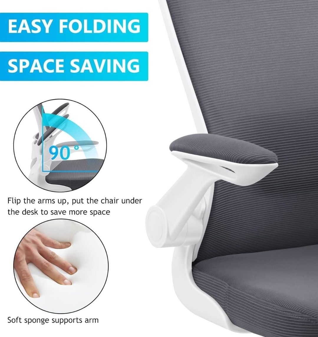 ergonomiczne krzesło do biurka ze składanymi podłokietnikami, obrotowe