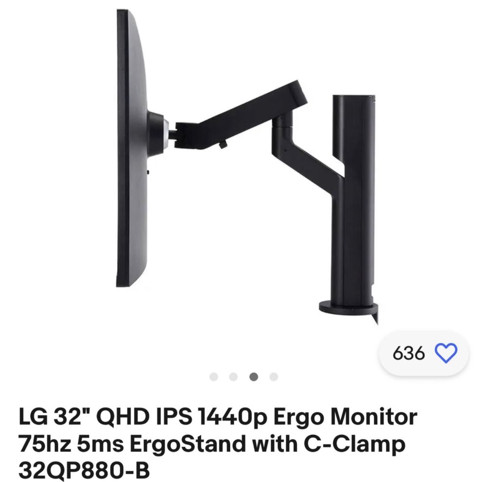 LG 32" QHD Ergo Monitor 75hz 5ms ErgoStand with C-Clamp