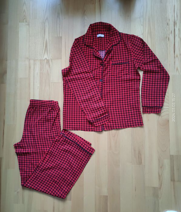 Czerwona pidżama w kratkę Shein XS