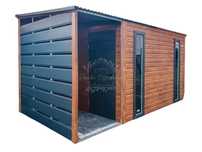 Schowek Domek Ogrodowy 2,5x2m Wiata 1m 2x Drewnopodobny Antracyt ID628