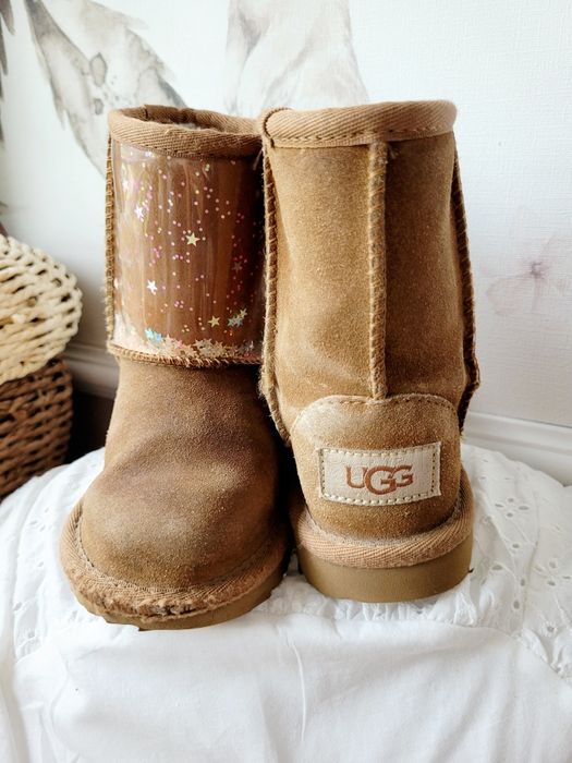 Wełniane zamszowe botki 23,5 śniegowce srebrne gwiazdki
