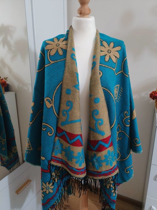 Turkusowa chusta, narzutka, boho