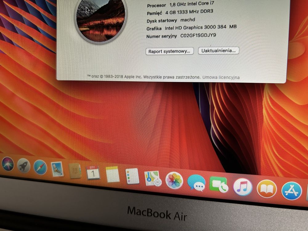 Apple MacBook Air i7 1,8 GHz 11 cali  A1370