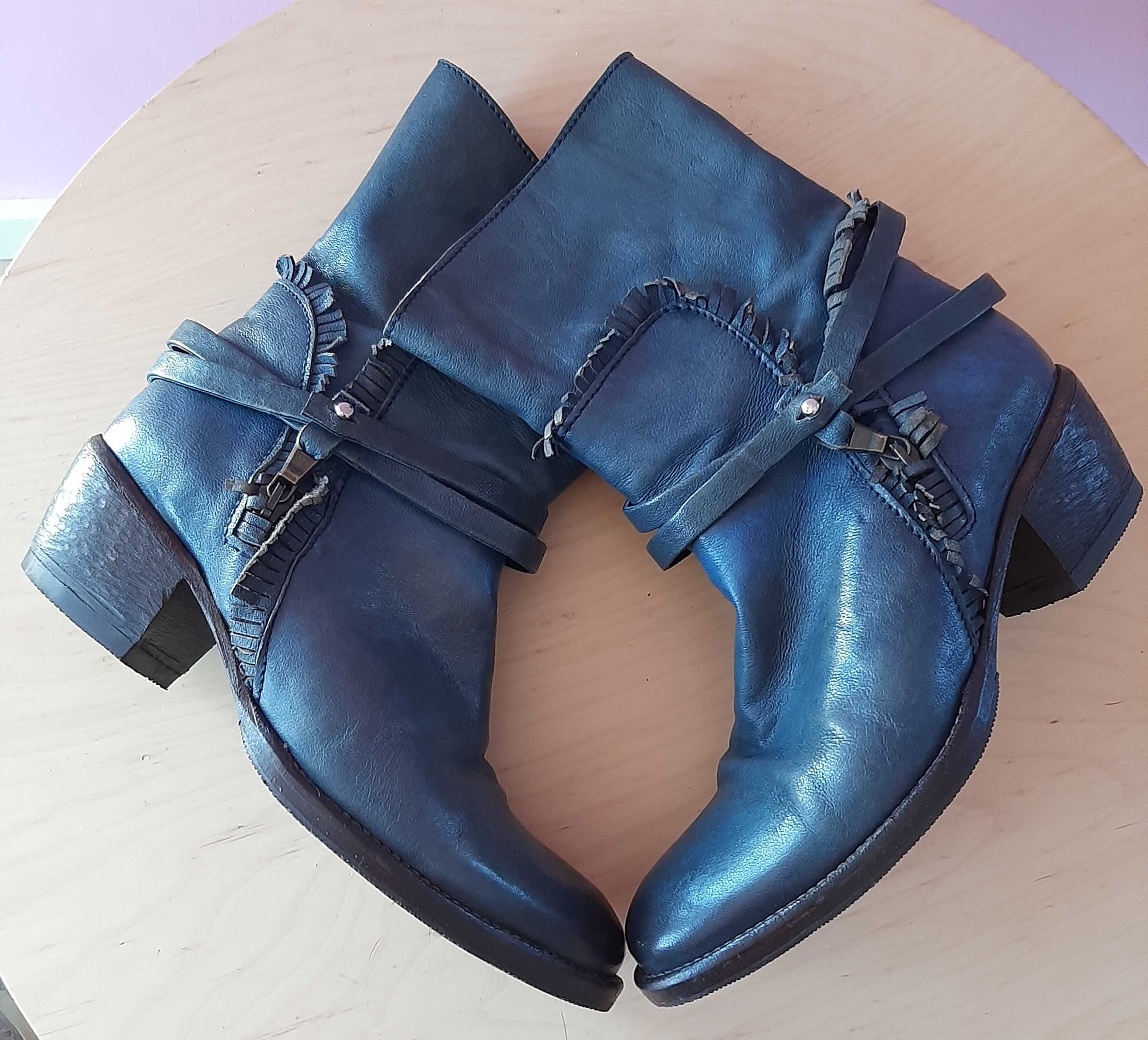 Botins 100% Pele - Azul - Estilo Texano num 38
