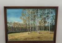 Obraz malowany na dykcie z podpisem las brzozy