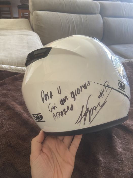 Capacete OMP Autografado Antonio Felix da Costa