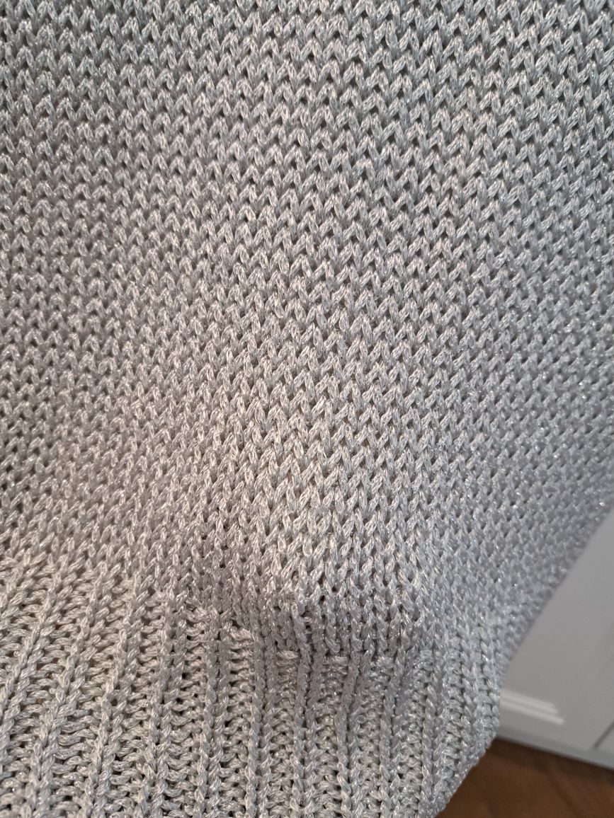 Bluzka sweter bezrękawnik srebrny h&m 34