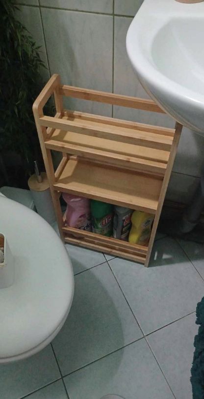 Półka łazienkowa kuchenna bambusowa 3 poziomowa na kółkach wąski regał