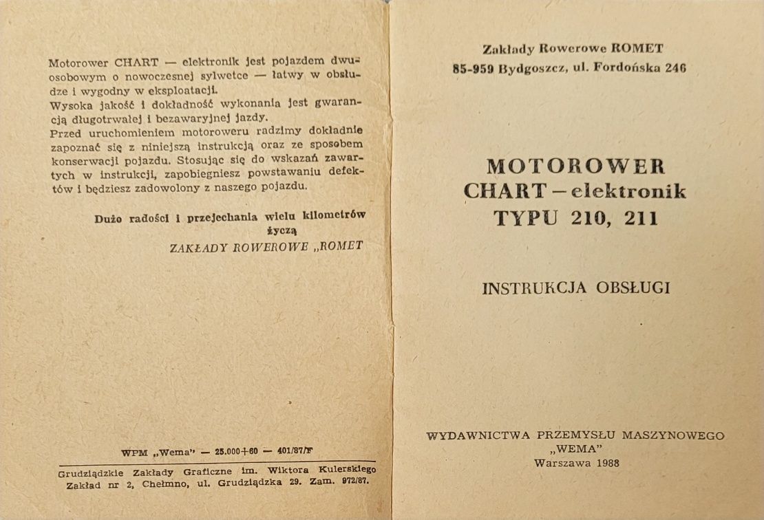Instrukcja obsługi motoroweru Romet Chart 210
