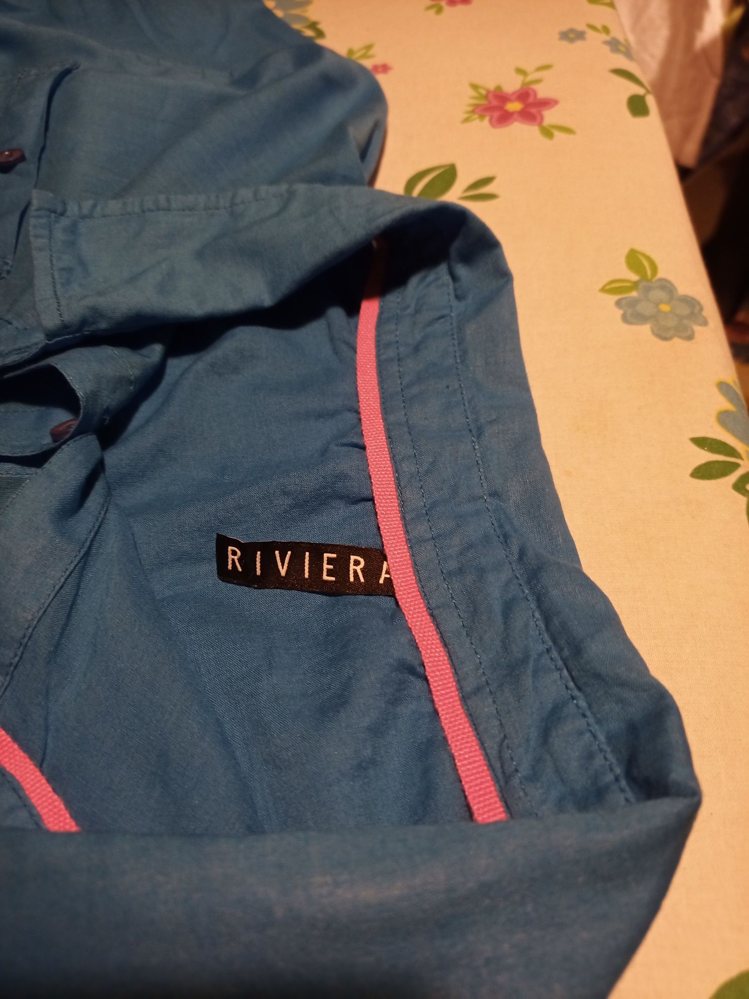 Niebieska koszula kieszenie długi i 3/4 rękaw Riviera 42