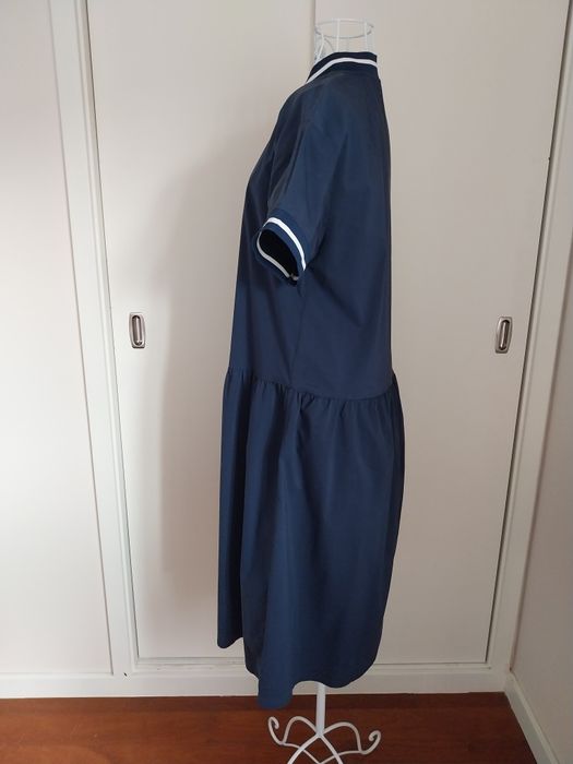 Vestido manga curta | midi | azul escuro | Kling | Tamanho S grande