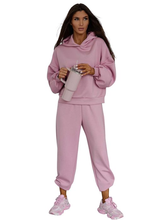 Komplet dres damski materiał masełko brudny róż kaptur S/M 36 38 MOON