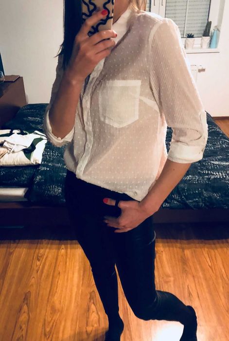 OASIS biała tłoczona koszula w paski rozm. 36/S