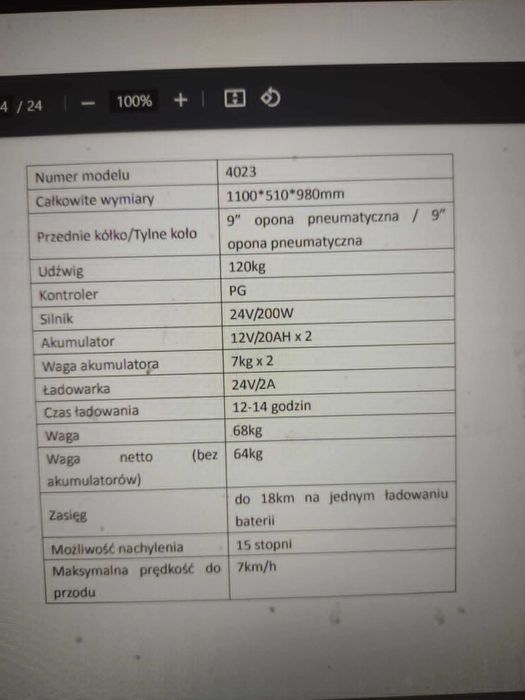 Skuter inwalidzki akumulatorowy nie używany.