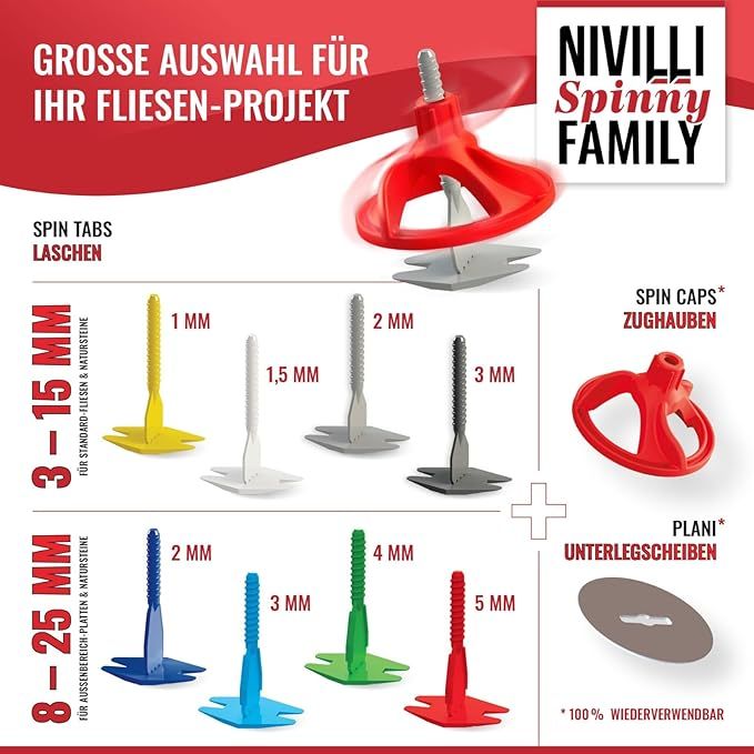 nivilli spinny zestaw startowy, system poziomowania płytek 5 mm