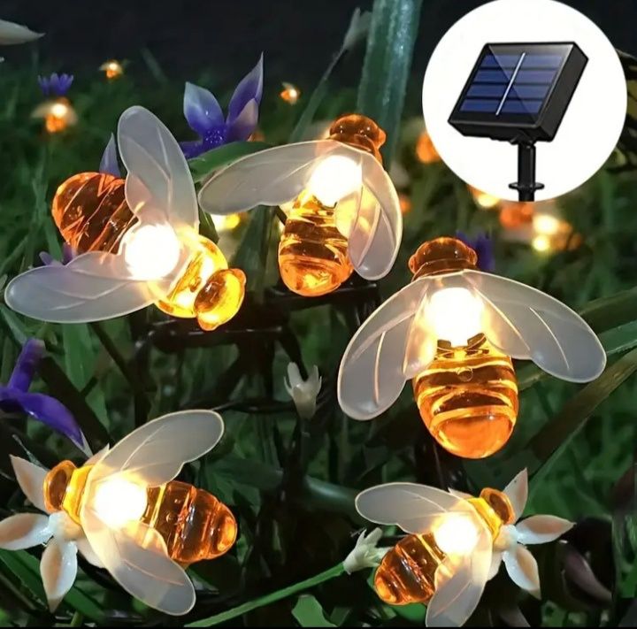 Przepiękne lampki solarne LED-7 m. długości i 50 świecących pszczół.