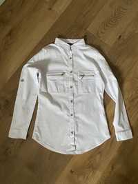 Biała koszula z długim rękawkiem kropeczkami i zamkami rozmiar S/36