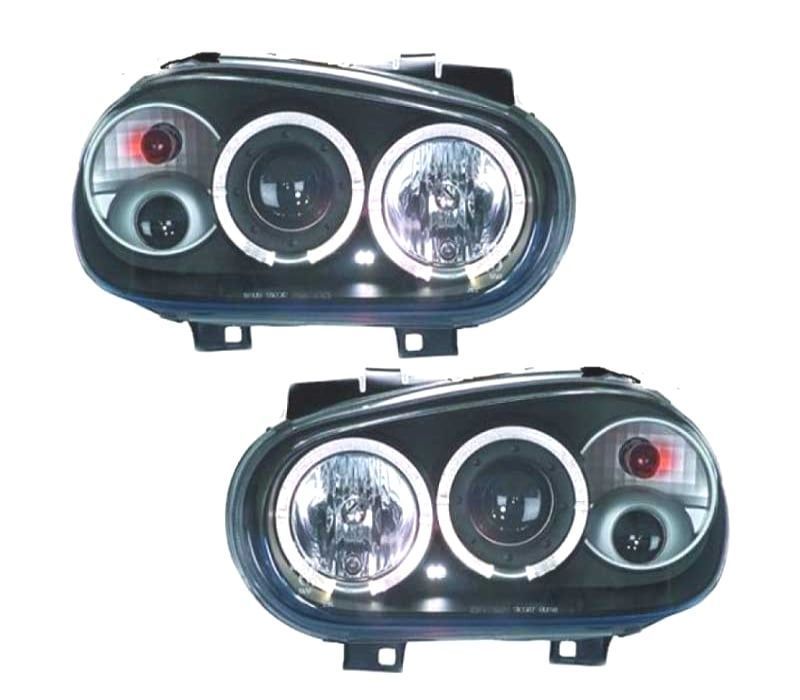 FARÓIS ANGEL EYES CCFL VOLKSWAGEN VW GOLF 4 97-03 FUNDO PRETO