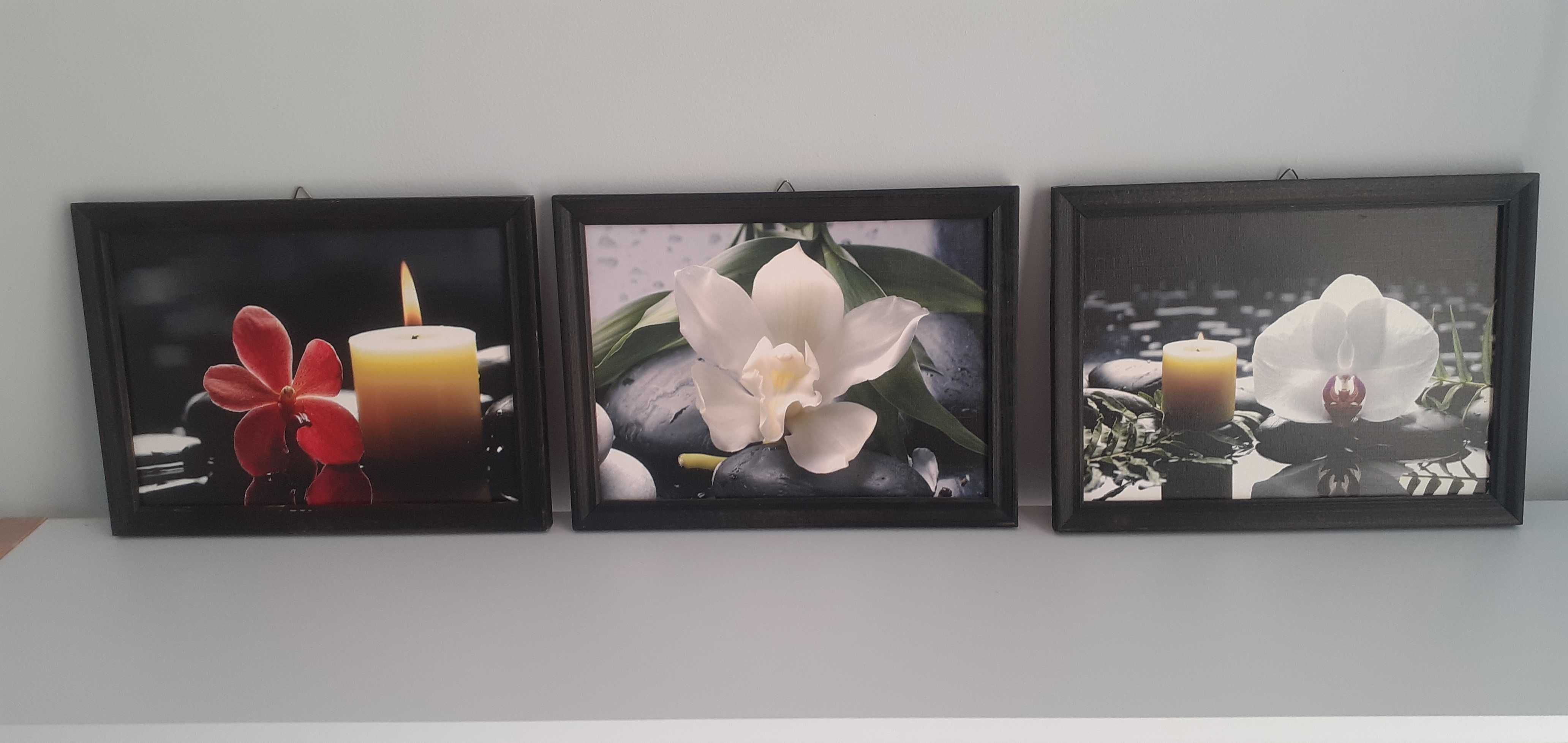 Obrazki, komplet 3 szt. Obrazków z kwiatami i świecami