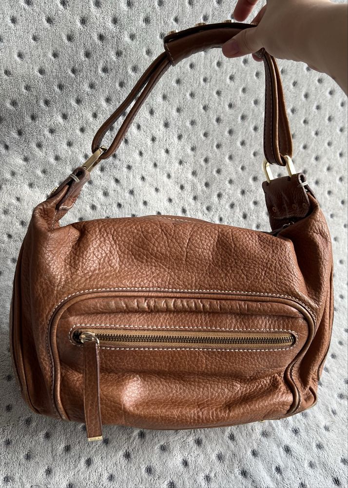 Tod’s tods brązowa skórzana torebka torba złote dodatki zipy