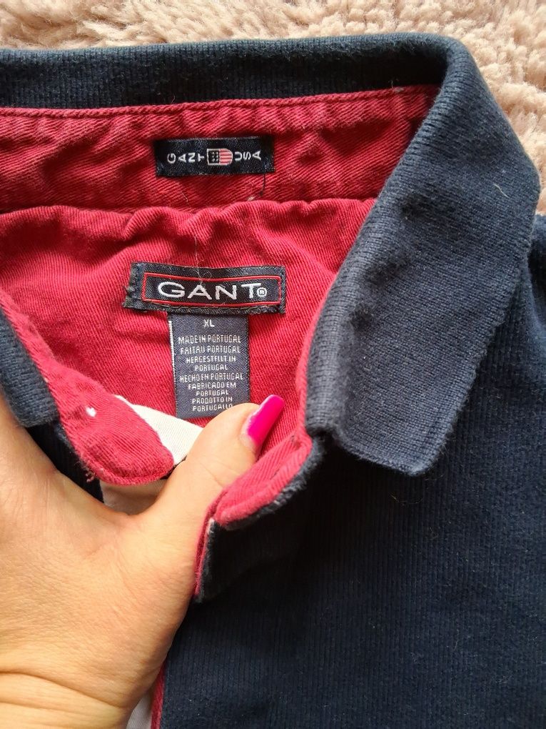 Bluza polo stylowa Gant xl,granatowa bawełniana męska