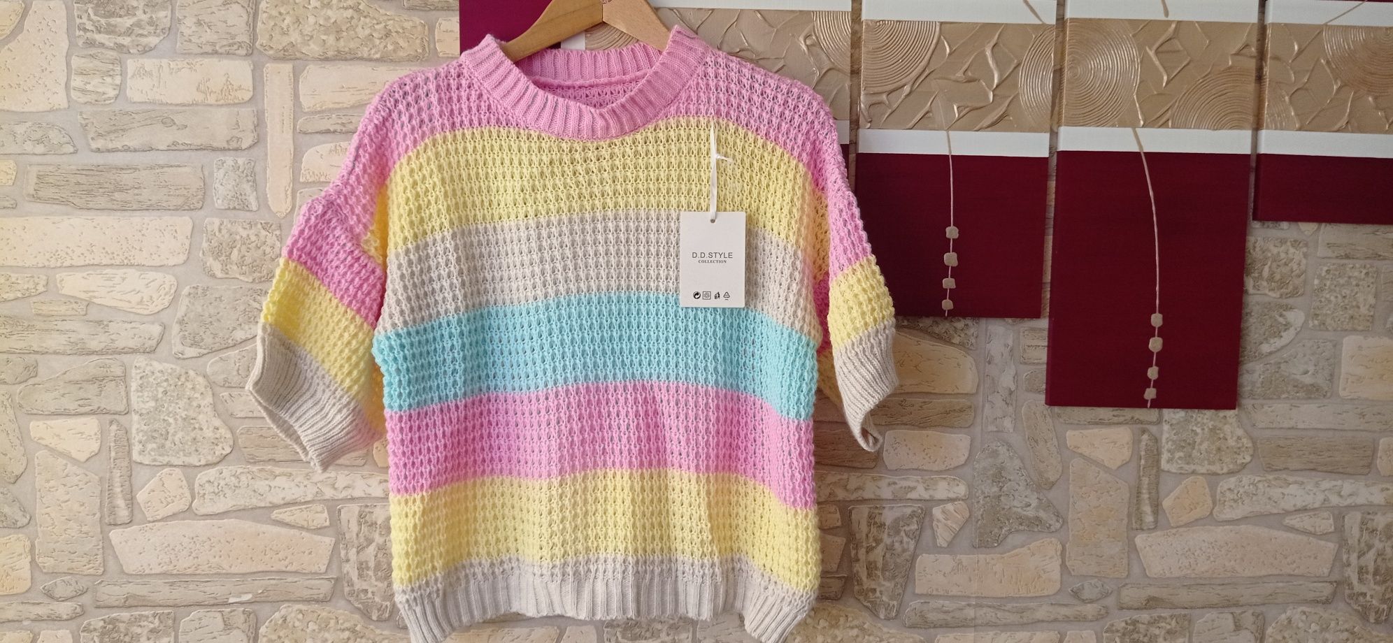 Włoski sweter w paski multikolor