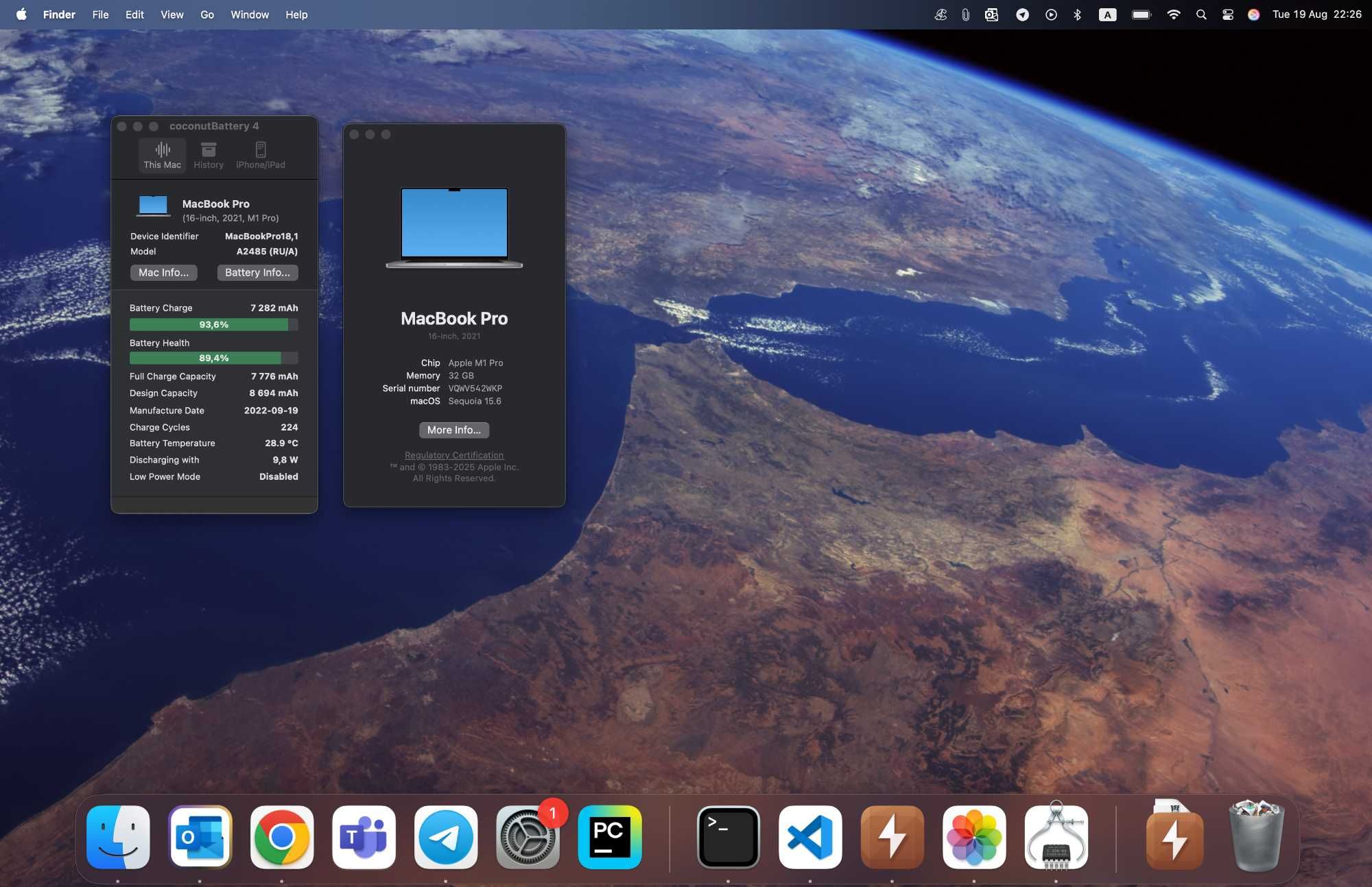 MacBook Pro 16" 2021, M1 Pro, 32GB RAM, 512GB SSD