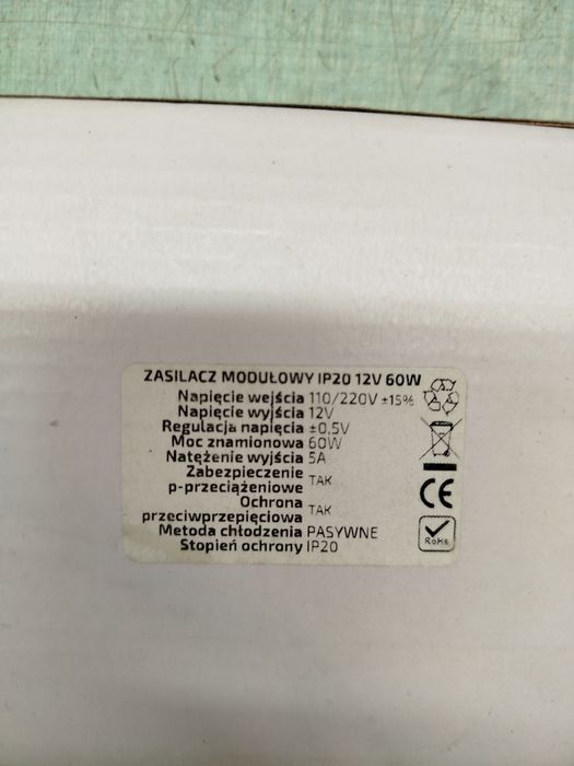Zasilacz modułowy IP20 12v 60w 5A