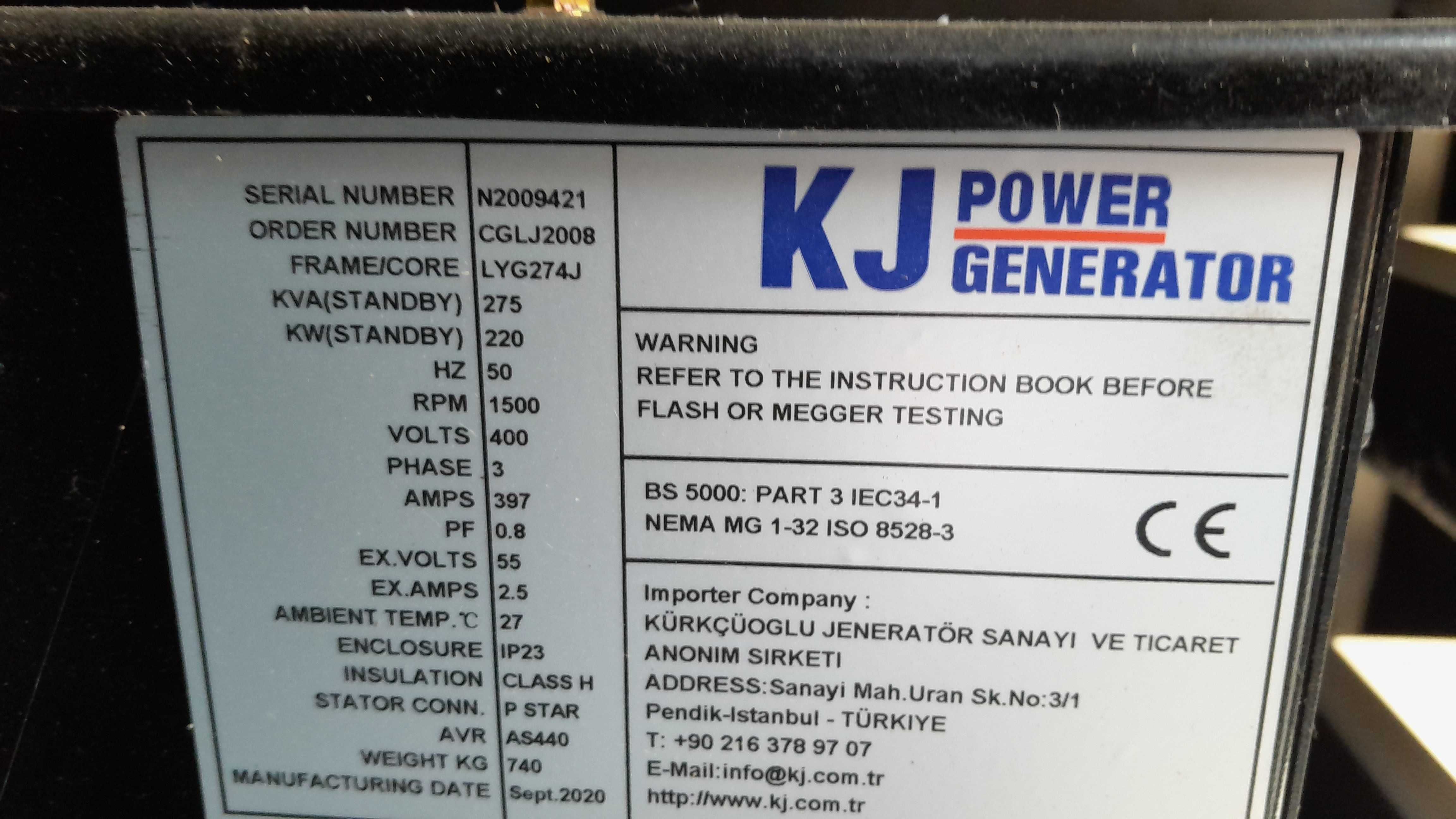 Agregat prądotwórczy 220KW / 275kVA