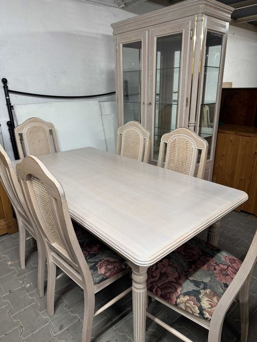 Stół drewniany zestaw stół i krzesła w stylu prowansalskim ecru