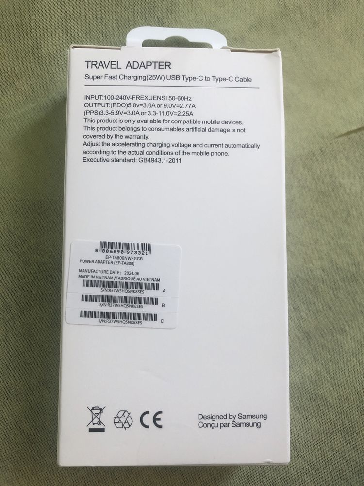 Oryginalna nowa ładowarka Samsung 25w z kablem 1m/3A Box