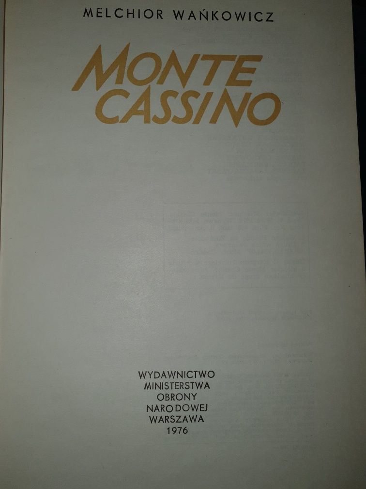 Książka  Monte Cassino Melchior Wańkowicz