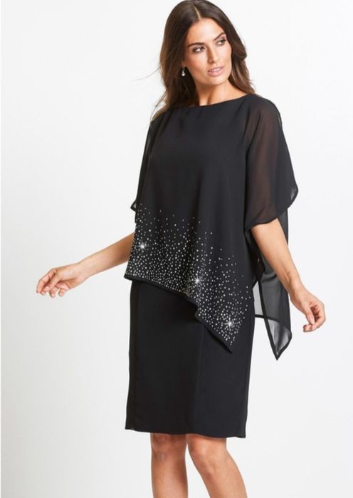 Wyprzedaż Nowa sukienka 36 czarna z narzutką cyrkonie