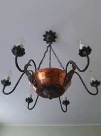 Stara lampa mosiężna żyrandol ręcznie kuty