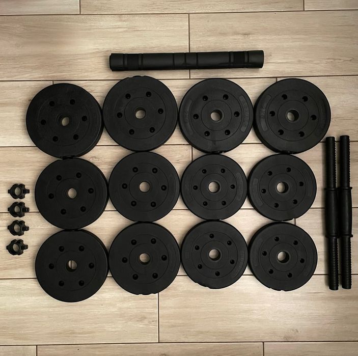 20 kg – Hantle regulowane bitumiczne 2w1 + sztanga gryf hantelki